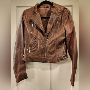 J2 faux leather bomber jacket brown size small